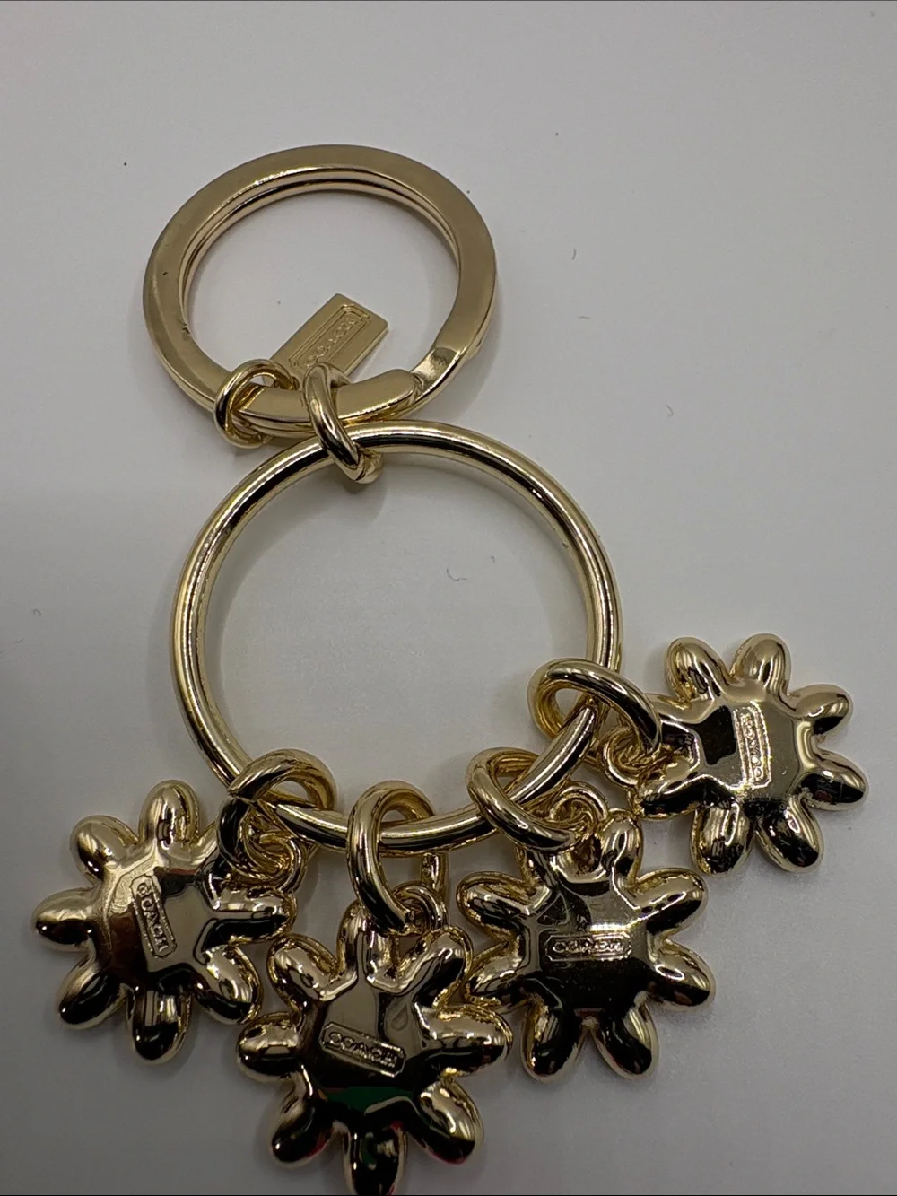Coach Gold Daisy Charm Keyring with Cream Enamel Flowers